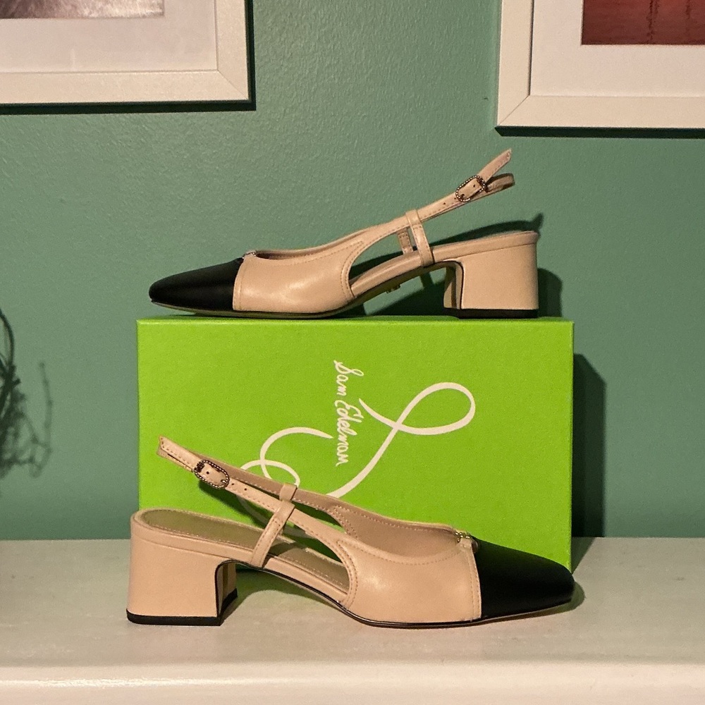 Sam Edelman Two-Tone Beige and Black Slingback Heels